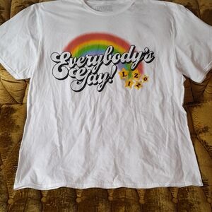 Lizzo White Graphic Tee with Rainbow Design